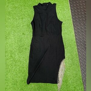 Windsor Black Asymmetrical Dress with Fringe Accent